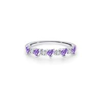 The Engagement Ring, Friendship Rings Elegant Row Design with 0.1ct Heart Amethyst and Round Moissanite White Gold Platinum Size H 1/2
