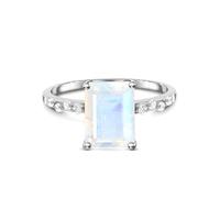 The Engagement Ring, Knuckle Rings for Women Rectangle with Moonstone and Diamond 18K White Gold Size J 1/2