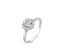 The Engagement Ring, Lab Diamond Ring Band Flower Silver with Round Shape Lab Created Diamond Pt950 Size O 1/2