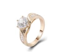 The Engagement Ring, Marriage Rings for Women Round with Moissanite 14K Yellow Gold Size N 1/2