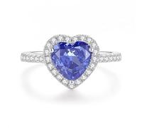 The Engagement Ring, Ring Womens 4ct Heart Tanzanite with Moissanite 18K White Gold Size J 1/2