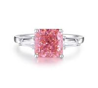 The Engagement Ring, Rings for Women 3ct Square Lab Created Padparadscha Sapphire with Moissanite 9K White Gold Size H 1/2