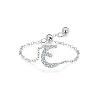 The Engagement Ring, Wedding Band Thin Adjustable Chain Arabic Alphabet Design with Round Moissanite 9K White Gold Size N 1/2