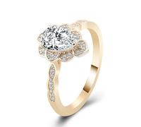 The Engagement Ring, Wedding Band Vintage Flower with 1ct Pear Shaped Moissanite 18K Yellow Gold Size T 1/2