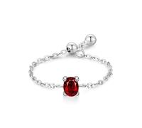 The Engagement Ring, White Gold Wedding Band Hers 9K Adjustable Chain Design with Solitaire Oval 0.25ct Lab Ruby Size U 1/2
