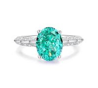 The Engagement Ring, Women Ring Ring with 8X10mm Oval Shape paraíba and Moissanite Silver 18K White Gold Size V 1/2