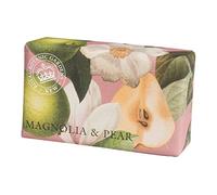 The English Soap Company Royal Botanical Gardens Kew Wrapped Soap Bar, Pear Shea Butter Soap Bar, Moisturising Soap Bar for Face and Body, Magnolia and Pear Scent 240g