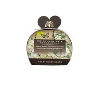 The English Soap Company Packed Guest Soaps, Sandalwood Shea Butter Heart Shaped Soaps, Moisturising Soaps for Face and Body, White Jasmine and Sandalwood Scent 3 x 20g