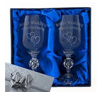 The Engraving Gallery 25th Silver Wedding Anniversary Engraved Crystal Wine Goblets in Gift Box. Gift Wrap and Ribbon,