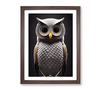 The Enlightened Owl Framed Print | A2 Walnut Framed Wall Art | Ready to Hang | Modern Animal Picture | Living Room Bedroom Lounge Office