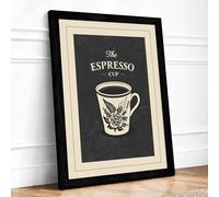 The Espresso Cup Vintage Framed Wall Art Print A2 (59.4×42cm) Black, Wall Decor for Living Room, Bedroom, Office & Home, Ready to Hang, Art Gift