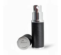 The Essential Atomizer Co. Saffiano Black Leather Perfume Refillable Travel Atomiser - Boxed (BLACK with Silver Metal)