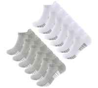 The Essentials Wardrobe 12PK Mens Striped Foot Bottom Trainer Socks - UK 9-11/EU 43-45 - White/Grey