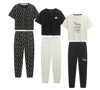 The Essentials Wardrobe 3PK Girls SS Long Pyjamas- Doodle - 5-6 Yrs