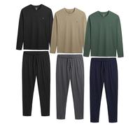 The Essentials Wardrobe 3PK Mens Long Sleeved Long Pyjamas Set - Khaki/Blue- Large