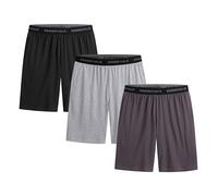 The Essentials Wardrobe 3PK Mens Lounge Shorts - Jacquard WB - Black/Grey - X Large