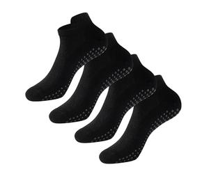 The Essentials Wardrobe 4PK Ladies Yoga/Pilates Trainer Socks - Bamboo - UK 4-8/EU 37-41 - Black