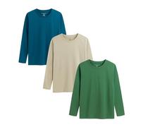 The Essentials Wardrobe Boys TEW 3 Pack LS T- Shirt - Petrol/Olive/Stone - 8/9 Years