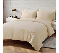 The Essentials Wardrobe Duvet Cover Set Includes Matching Pillowcase Soft Microfibre Fabric, Breathable & Wrinkle Resistant, Quick Popper Fastening Beige (Double- 200x200)
