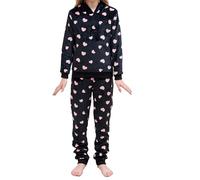 The Essentials Wardrobe Girls LS Hooded Pyjamas Set - Black/Pink Hearts - 4/5 Years