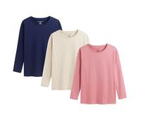 The Essentials Wardrobe Girls TEW 3 Pack LS T- Shirt - Navy/Beige/Pink - 8/9 Years