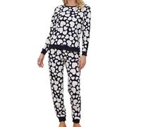 The Essentials Wardrobe Ladies LS Pyjamas Set - Navy/Cream Hearts - 16-18