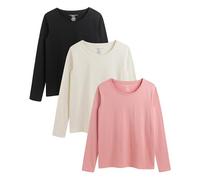 The Essentials Wardrobe Ladies TEW 3 Pack LS T- Shirt - Black/Pink/Cream - Medium