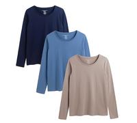 The Essentials Wardrobe Ladies TEW 3 Pack LS T- Shirt - Navy/Taupe/Blue - Small