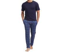 The Essentials Wardrobe Mens Mink Fleece Pyjamas - SS - Navy Checks - Small