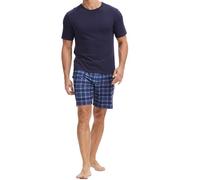 The Essentials Wardrobe Mens Mink Fleece Shorty Pyjamas - Navy Checks - Medium