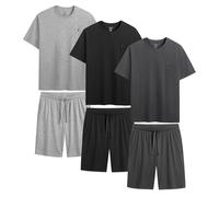 The Essentials Wardrobe Mens Shorty Pyjama Set 3 Pack 100% Cotton Jersey Loungewear Soft Comfortable Multipack PJs set with Side Pockets Adjustable Draw Cord Label Free Short Sleepwear S-2XL