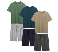 The Essentials Wardrobe Mens Shorty Pyjama Set 3 Pack 100% Cotton Jersey Loungewear Soft Comfortable Multipack PJs set with Side Pockets Adjustable Draw Cord Label Free Short Sleepwear S-2XL