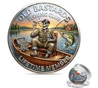 The Eternal Fishermans Challenge Coin, Old Bastards Fishing Club Challenge Coin, Funny Skeleton Angler "No Skunk" Commemorative Coin, Fishing Gift for Dad, Grandpa, Fishermen, Retirees (1PCS)