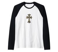 The Eternal Heart in Pave Celtic Gold Cross Raglan Baseball Tee