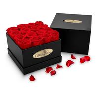 The Eternity Rose 16-Piece Preserved Roses in a Luxury Gift Box - Real Roses in Square Black Box - A Valentine’s Gift as Everlasting as Your Love