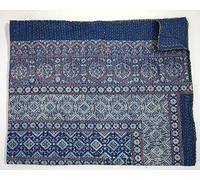 The Ethnic Crafts Ajrakh Kantha Quilt, Hand Block Ajrakh Kantha Bed-cover Throw Queen Size Blue Ajrakh Blanket