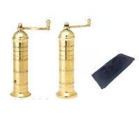 The European Authentic Greek 2-Piece Gold Brass Pepper Mill of 8-inch #103 & Salt 9-inch #109- Absolutely Genuine & Elegant Luxurious Spice Grinder Shaker Mill set + the Genuine Mill Stand