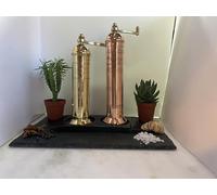 The European Authentic Greek 2-Piece Mixed Brass & Copper set: Gold Brass Pepper Mill Grinder 8" / 8-inch & Copper Salt Mill 9" / 9-inch Elegant- Absolutely Exquisite Luxury Kitchen Gift Shaker