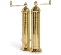 The European Authentic Gr rass 2-Piece Pepper Mill Set 9" & Salt 9" - Exquisite Gold Vintage Design Adjustable Grinder Elegant Kitchen Gift Shaker