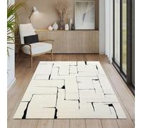 The Everest Modern Short Pile Rug for Living Room and Bedroom with High-Low Effect, 3D Effect, High Pile Density and Pleasantly Soft Texture, in Cream, 160 x 230 cm