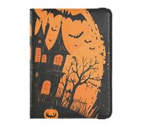 The Evil Yellow Pumpkin Castle on Halloween Leather Passport Card Holder Cover Combo for travel Vaccine Case Protector Cover Passport Holder Combo with Vaccine Card Slot for men Waterproof