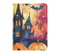 The Evil Yellow Pumpkin Castle on Halloween Leather passport holder for travel men for travel Travel Documents Organizer Protector Passport Cover Holder Wallet Case for women Waterproof