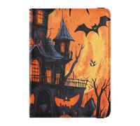 The Evil Yellow Pumpkin Castle on Halloween Leather passport holder for travel men for travel Travel Documents Organizer Protector Cute Passport Book for men Ultra Slim