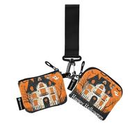 The Evil Yellow Pumpkin Castle on Halloween Women Credit Card Case Coin Purse Mini Fashion Business Card Case Money Organizer with Wristlet Strap for Daily Use 2 Pcs Wallet para tarjetas de