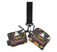 The Evil Yellow Pumpkin on Halloween Dual Wristlet Wallets for Women Slim Portable Change Purse Key Holder with Zipper Pocket for Lady 2 Pcs monedero y tarjetero para Mujer