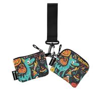 The Evil Yellow Pumpkin on Halloween Women's Coin Purses Card Cases Compact Size Credit Card Wallet Organizer with Keychain for Ladies 2 Packs Wallet para tarjetas
