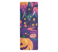 The Evil Yellow Pumpkin on Halloween yoga mat with carrier bag for men printed, non slip, yoga matt towel with bags tapete para ejercicio 71x26 inches