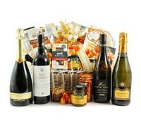 The Excelsior Luxury Food & Wine Hamper | Premium 4-Bottle Prosecco, Red & White Wine Gift Basket with 12 Award-Winning Treats | Large Whitewash Wicker Basket