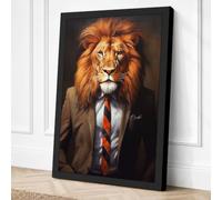 The Executive Lion Modern Canvas Wall Art Print 36x24 Inch (91 x 61 cm)