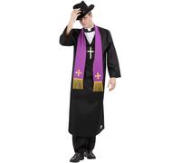Smiffys The Exorcist Father Merrin Priest Costume for Adults, Robe, Inserted Collar, Stole, Cross Necklace & Hat, Official Exorcist License Costume with Hat & Collar Detail
